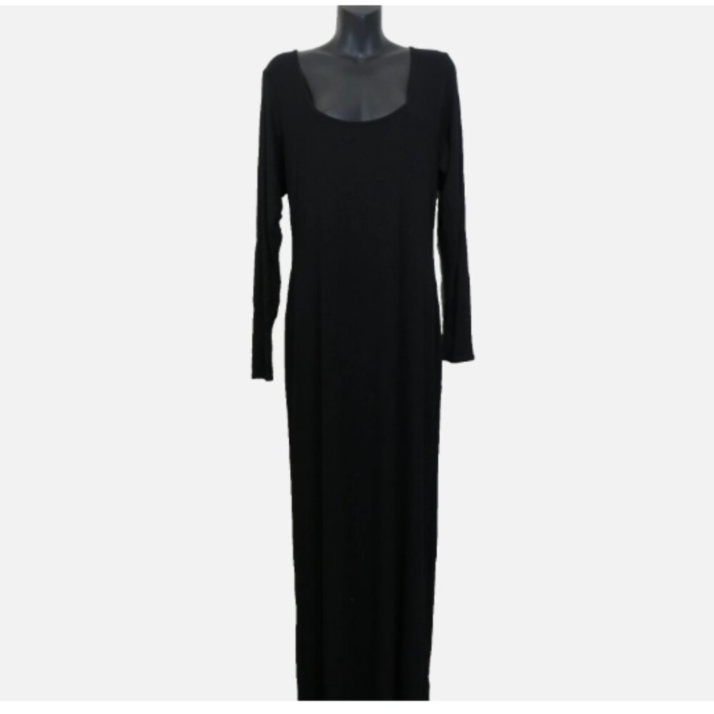 Skims size 3X Black Rib Maxi Dress Long Sleeve Scoop Neck Fitted NEW